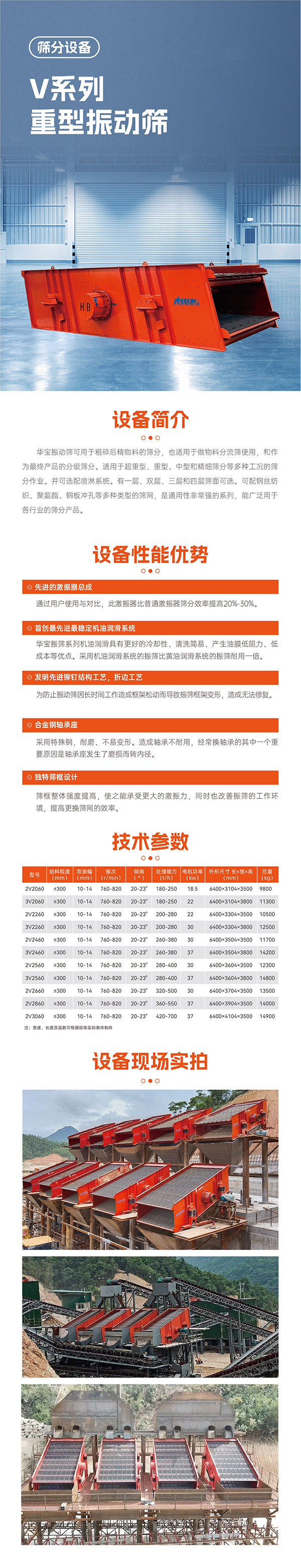 华宝矿机V系重型振动筛设备技术参数