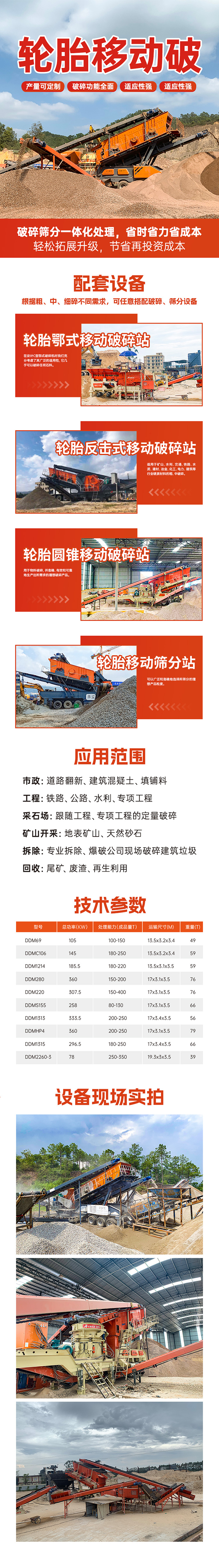 华宝矿机轮胎式移动破碎站设备技术参数